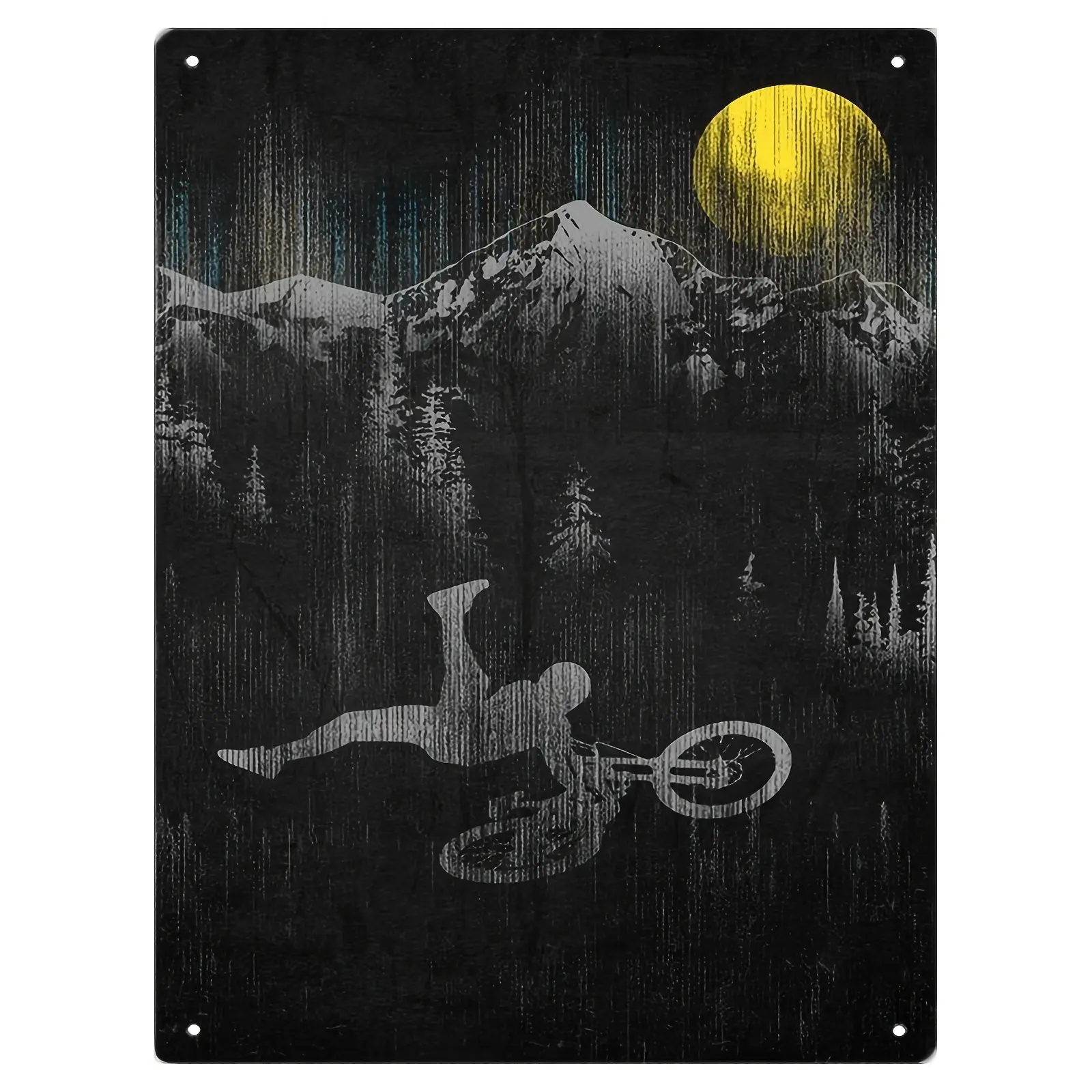 Vintage Mountain Bike Wall Art - 8X12 "Metal Poster With Mtb Rider, Mountains & Forest Scene |   Creative Mixed Color Iron Decor For Living Room, Bedroom, Hallway