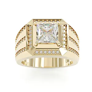 Aossio Luxury Gold-tone Halo Sparkle Wide Band Men's Ring, Built With Quality Materials for Long-Lasting Wear, Perfect for Special Occasions or Upscale Daily Wear