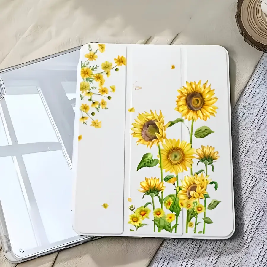 Tri-Fold Sunflower Design Acrylic Protective Tablet Case - Collapsible Stand, Stylus Holder, Transparent Anti-Drop Cover for iPad 10.2" Gen 9, 10th Generation, A16 & 12.9" Accessories Compatibility, Ipad 10Th Generation, Foldable