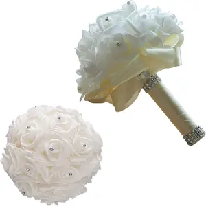 Wedding Bouquets for Bride, Bridal  for Wedding, Bride Bridesmaid Hand  Bridal Bouquet   Silk Roses, Artificial  Bouquet for Church Wedding Party (Beige)