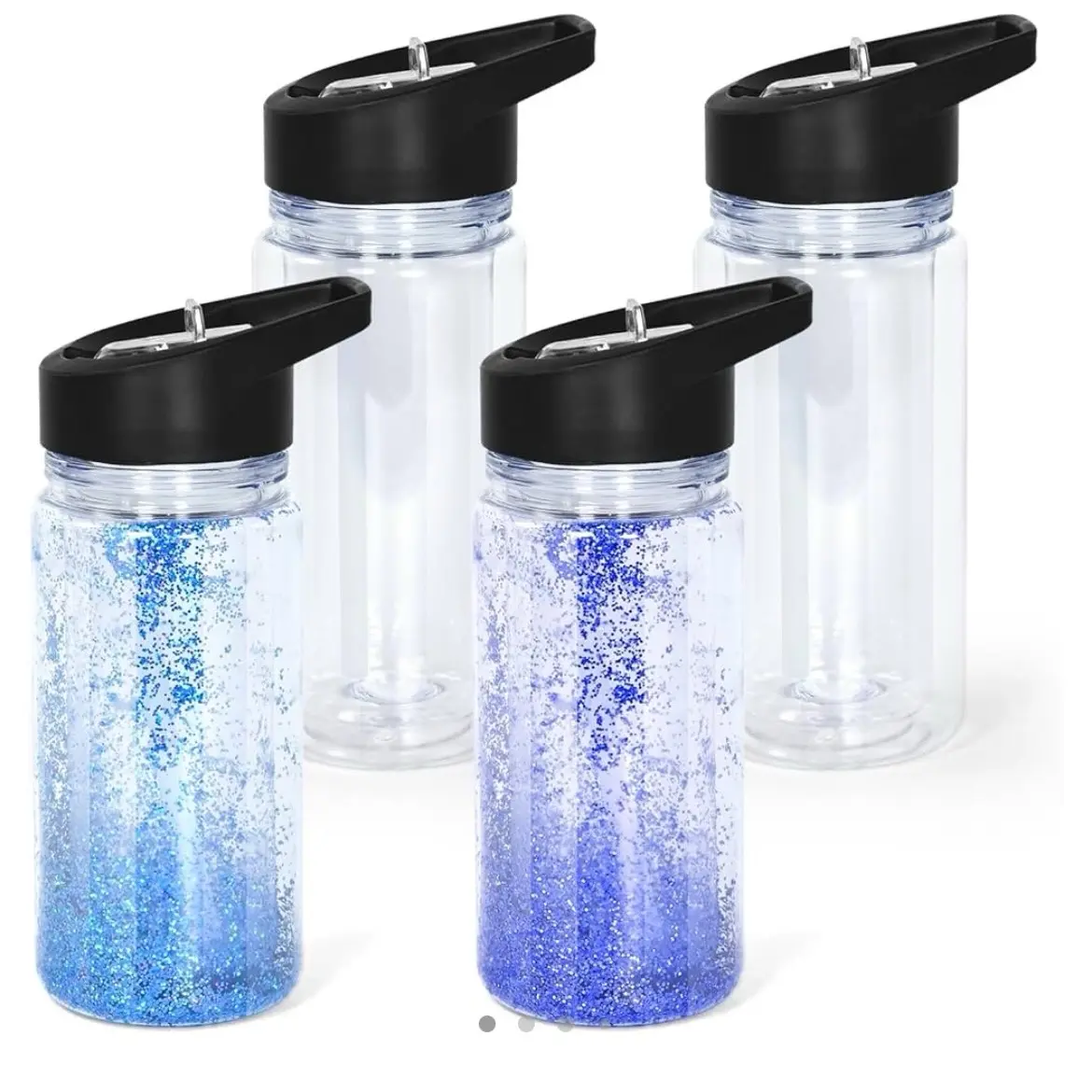 10oz KIDS Double Wall Clear Water Bottle Plastic Snow Globe Tumbler with Handle Lid, Sippy Snow Globe Kid Water Bottle Black Lid - Ideal Drinkware Cup for Children Portable Reusable Washable Bottled