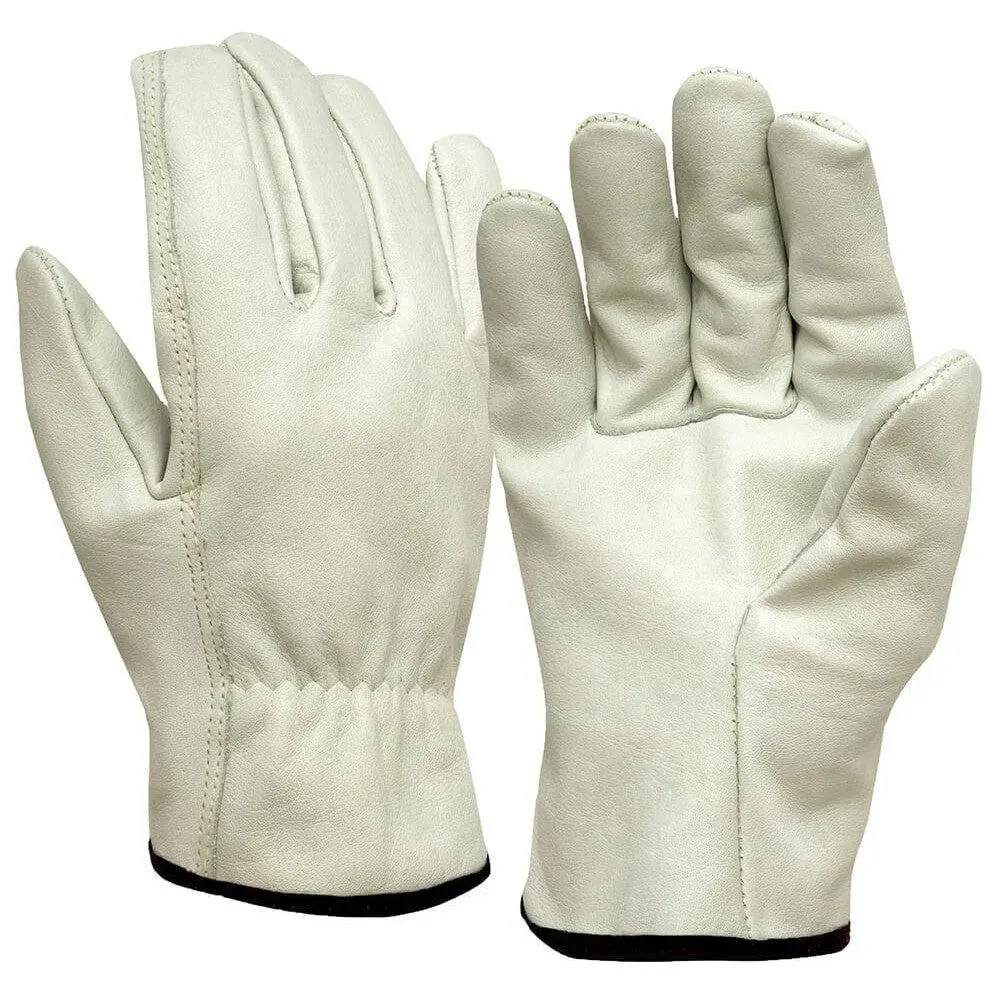 Pyramex GL2004 Leather Palm Safety Work Gloves - Grain Cowhide Driver Gloves with Straight Thumb for Transportation, Mining, Heavy Equipment, Gunn, Driving (12 Pair)