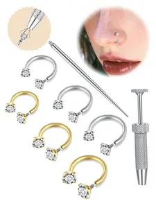 Cz Stainless Steel Nose Ring, Horseshoe 18g Threaded Design, Septum Ring, Suitable for Cartilage, Tragus, Lobe, Lip Piercing Jewelry, Nose Piercing Kit