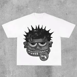 Men's Unisex Monster Graphic Cropped Cotton Crewneck T-Shirt - Breathable Thermal Novelty Top for Edgy Streetwear, Graduation, Birthday Outfits