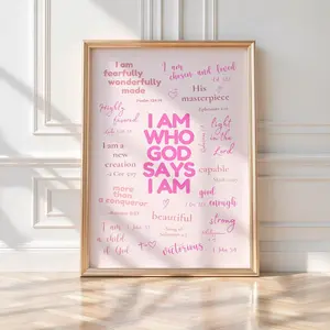 Godly Identity Poster – Trendy Bible Verse Wall Art – Christian Affirmation Print for College Girl – Pink Scripture Decor | Frameless Poster