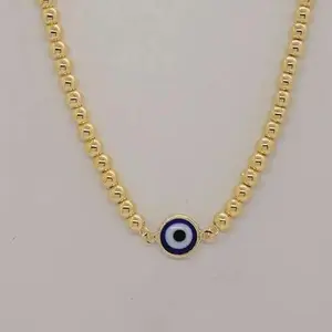 Brand New Brazilian 18k Gold Filled Blue Evil Eye Beaded Necklace
