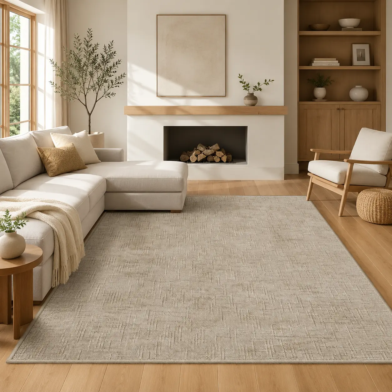 ComiComi Aesthetic Natural Textured Area Rug For Living Room, Wood Tone Beige, Low Pile Soft Rugs For Bedroom, Home Office,Pets Friendly Rug, Water Absorbent Laundry Room Rug, Mildew Resistant, Home Decoration Carpet Rug (4x6,5x7,6x9,8x10,9x12)