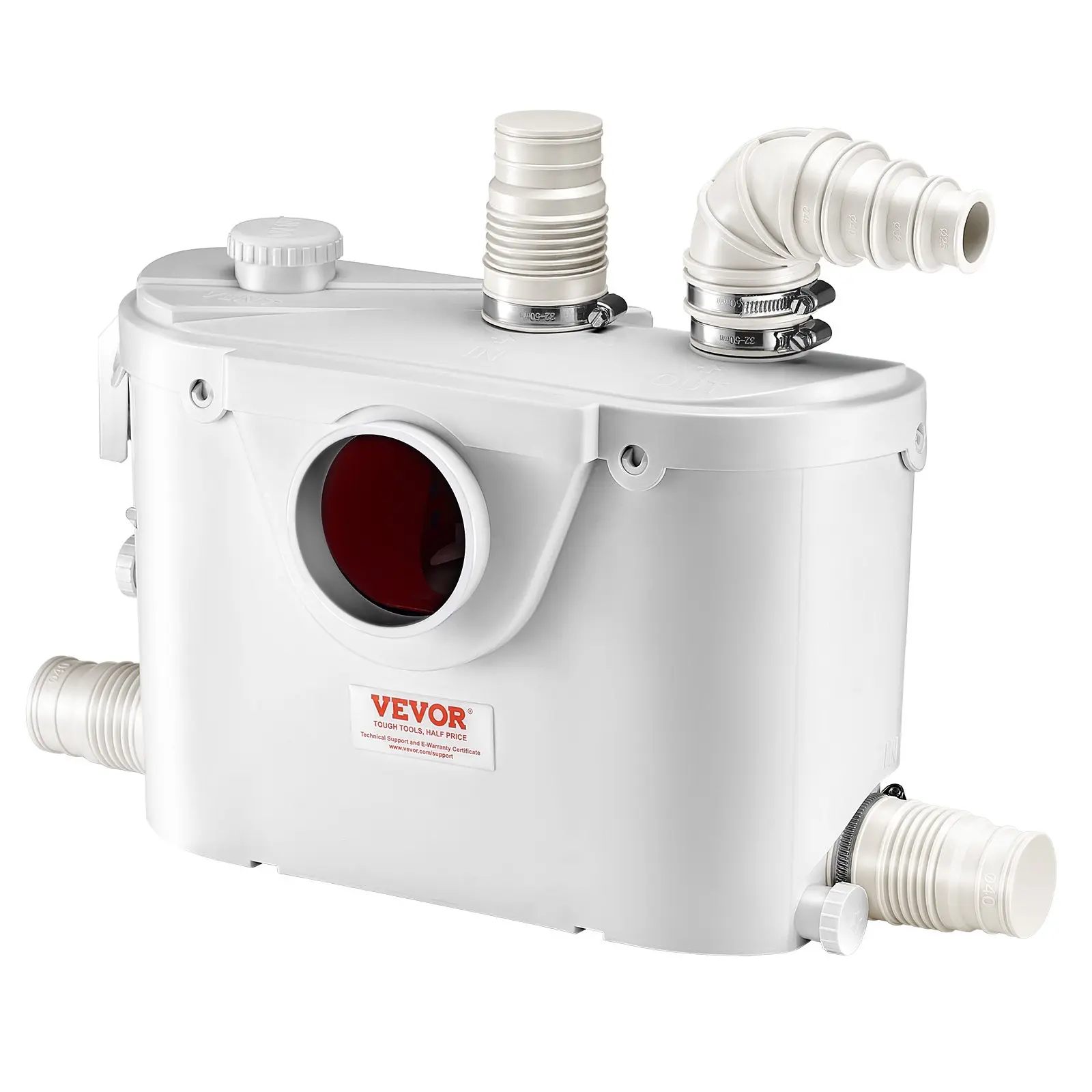 【Summerfinds】VEVOR 500W Power Upflush Waste Water Disposal Macerator Pump, 0.7 HP Copper Motor, 29 GPM Flow, 26 ft/8 m Head, 4-Water-Inlet Sewerage Pump, 13.23 lbs Stainless Steel with Activated Carbon, for Toilet, Shower, Bathtub, Sink, Laundry