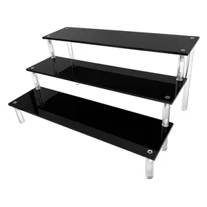 Acrylic Riser Black Acrylic Shelf Riser 3 Tier Perfume Organizer Cologne Display Stand Large Cupcake Stand Shelf for Funko POP Desserts Holder Collection Cosmetic Products Tabletop Use 12"X8"X6" Racks Figures