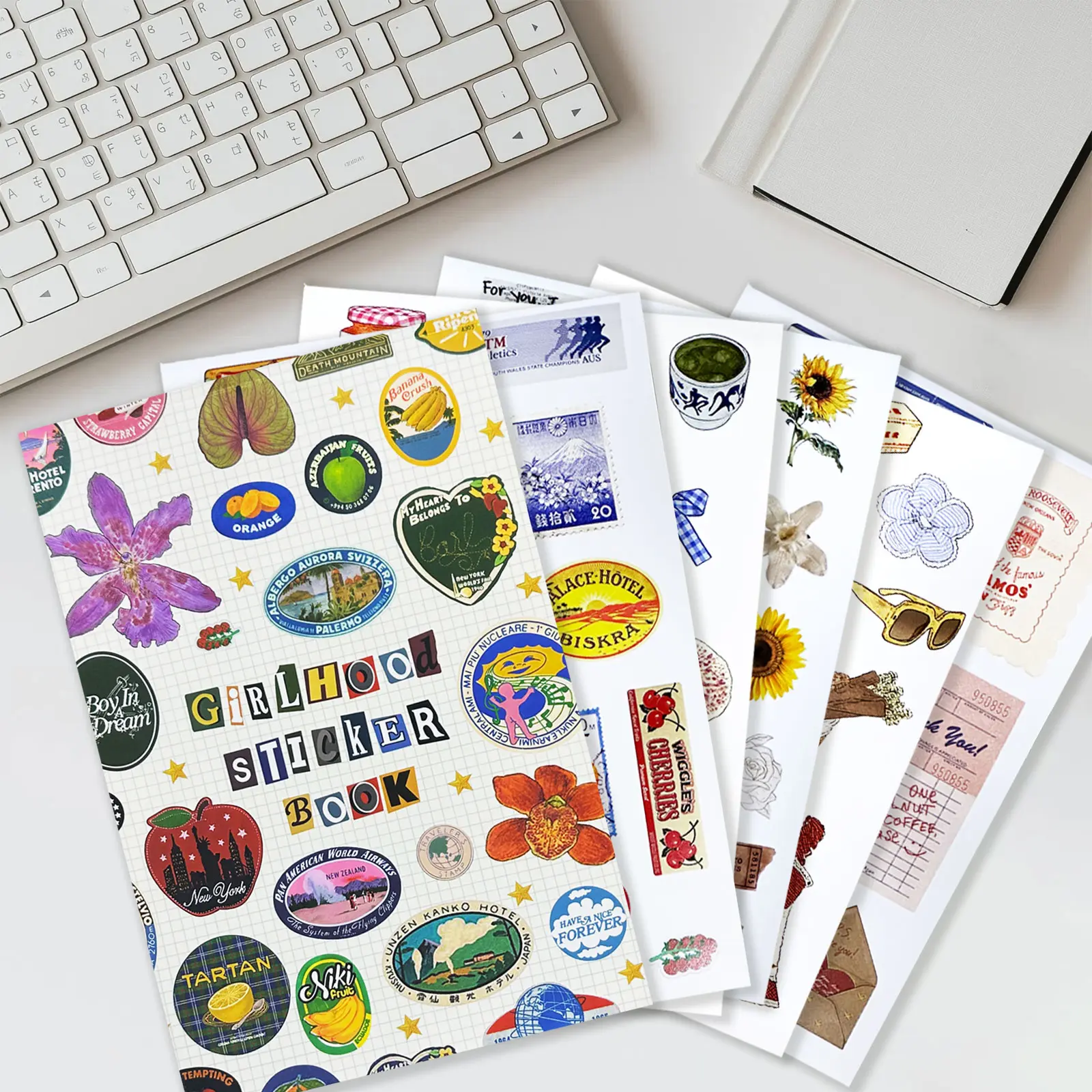 2026 Handmade Korean Girlhood Sticker Book, 1260+Pcs Cute Retro Vintage Japanese Aesthetic Kawaii Illustration Stickers, Office Stationery for DIY Scrapbooking, Creative Gifts for Teens