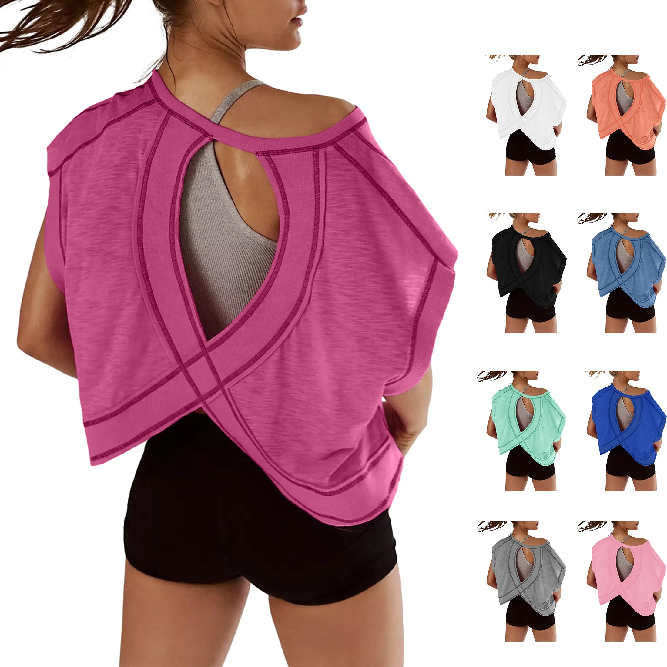 Mundoven Women's Open Back Tops Y2K Short / Long Sleeve Workout Shirts Casual Yoga Athletic Gym Slouchy Crop Running Tees summerwins