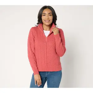 AnyBody Mixed Stitch Half Zip Sweater with Side Slits