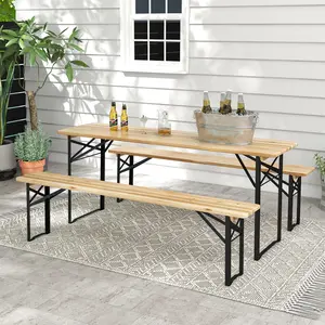 6' Portable Picnic Table and Bench Set, Outdoor Wooden Folding Camping Dining Table Set for Patio Garden Outdoor Activities