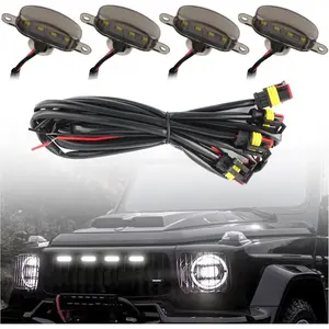 4in1 Grill Lights for Trucks with Wiring Harness Kit,Soft Amber Led Lights for Front Truck Grill Flush Mounting,Truck Grill Lights with Lenses Compatible with Ford F150 F250 F350 (White)