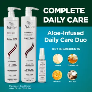 Kit I Belli Capelli Ravenna Daily Care with Aloe Vera – Shampoo + Conditioner (2x1L/2x33.8 fl.oz) + Repair Oil Haircare Gentle (1x60ml/1x2.0 floz)