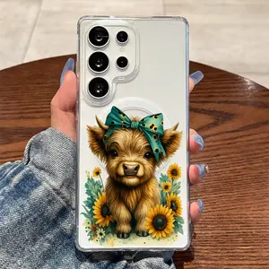 Pastoral Calf with Sunflowers,Magnetic Ring,Wireless Charging,Supports for Samsung Galaxy S26 S25 S24 S23 S22 S21 S20 Fe Plus Ultra Edge S10E A57 A56 A55 A54 A37 A36 A35 A34 A26 A25 A24 A23 A17 A16 A15 A14 A07 A06 A05s Note20 Note10 Note9