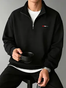 Men's Striped Half-Zip Sweatshirt, Casual Stand Collar Long Sleeve Fitted Top, Spring & Fall Fashion, Unisex Design