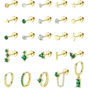 YADOCA 25pcs Hypoallergenic Flat Back Earrings 20G Cartilage Tragus Conch Piercing Jewelry Surgical Stainless Steel Flatback Stud Earrings For Women Small Hoop Earring Set for Multiple Piercing Gold/Silver(    )