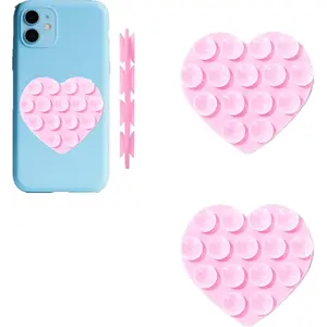 Double-Sided Heart Shaped Silicone Suction Phone Case Mount,Non Slip Suction Cup Phone Mount,Hands-Free Accessories Holder for Selfies and Videos (Pink) outdoorfun