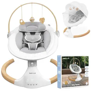 Jool Baby Nova Nature Baby Swing for Newborns - Natural Wood Toys, Electric Motorized Infant Swing, Bluetooth Music, Crib Friendly, Side to Side Motion, Removable Canopy & Netting, Lightweight Portable Design