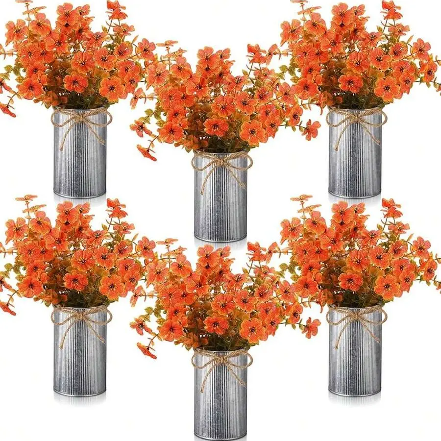Retro Thanksgiving Autumn Decorative Artificial Flowers - 18pcs/6sets, Metal Pot-Paired Table Centerpiece, Ideal for Rural Farmhouse Families, Indoor Restaurant Decor
