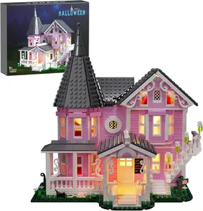 Lights-Up Haunted House Building Set | Pink Palace 3-Story Blocks Toy with Lighting Kit (1349PCS) | Halloween & Christmas Gift for Kids, Teens & Adults