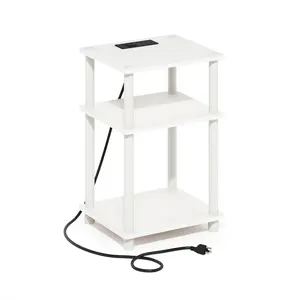 JUST White Multi-Function End Table - 3-Tier Storage, Charging Station with USB and Type-C Ports for Bedrooms and Small Spaces, Multi-Function End Tables