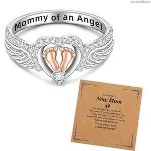 Women's Sentimental "Mommy Of An Angel" Baby Footprint Ring, Motherhood Fashion Accessory Jewelry, Gift for New Moms, Mother’s Day Gift Ideas, Gift For Mothers Day
