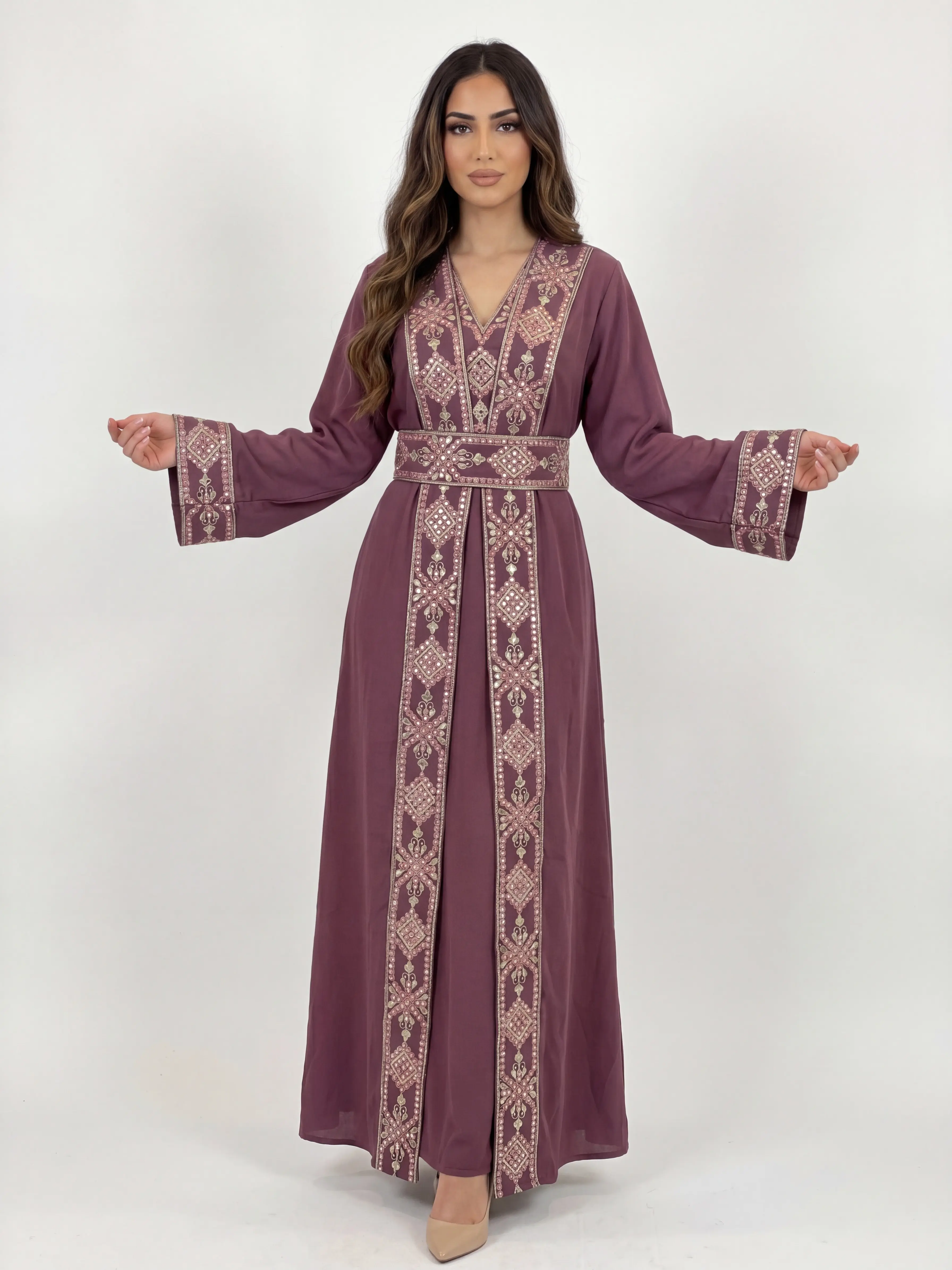 Jood Embroidered Modest Women's Islamic Abaya Set - Fashion Muslim Set, Modesty Wear, Embellished Open Abaya, Long Sleeve, Hijabi Fashion, Ideal for Eid Gifts, Gifts For Her