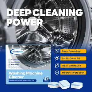 Washing Machine Cleaner Descaler 24 Pack - Deep Cleaning Tablets for HE Front Loader & Top Load Washers, Septic Safe, Eco-Friendly, 12-Month Supply, Deodorizer