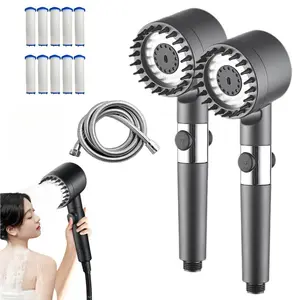 2-Pack Turbo High Pressure Shower Head with 5 Filters + Hose & Bracket Modern Spray Shower for Bathroom | Hard Water Filter Shower Head for Low Pressure Saves Water & Energy,   | Removes Chlorine & Scale | outdoorfun