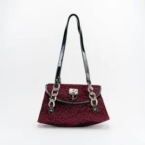Velour Leopard Shoulder Bag