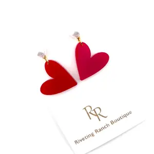 Riveting Ranch Boutique Heart Earrings Red Acrylic Dangle Earrings for Women Fashion Jewelry