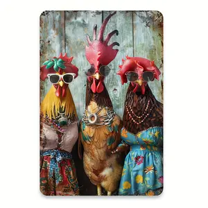 1pc Funny Chicken-Themed 8x12 Inch Aluminum Sign - Rustic Farmhouse Kitchen Decor with 3 Whimsical Chicken Design, Durable Metal Wall Art for Poultry Enthusiasts & Quirky Aesthetic Lovers