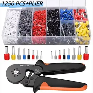 Ferrule Crimping Tool Kit with 1250pcs Wire Connectors, Insulated VE Tubular Crimp Terminals, Self-adjustable Ratchet Wire Crimping Tool Kit Crimper Plier Set HSC8 6-4A