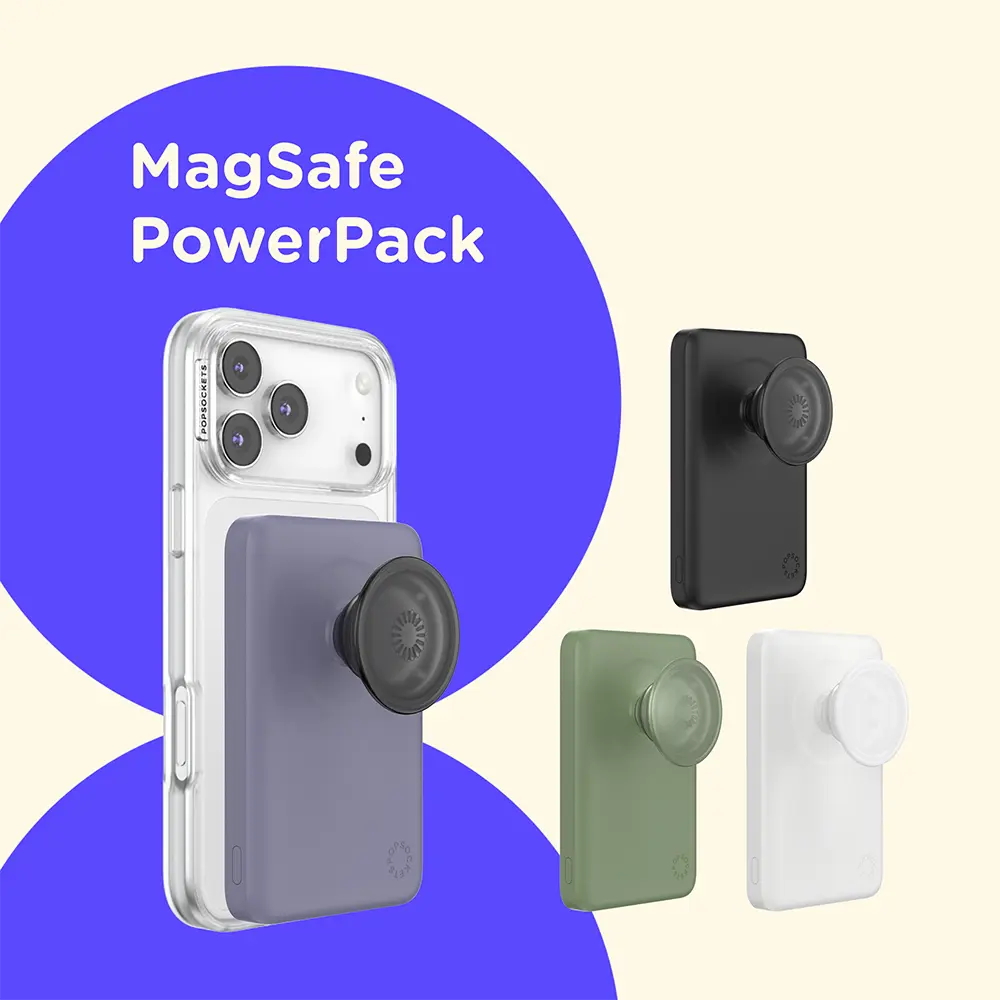 MagSafe PowerPack - 5000mAh Magnetic Powerbank with Grip & Stand for MagSafe Phones - Wireless Charging, Secure Hold, Compact Design - PopSockets