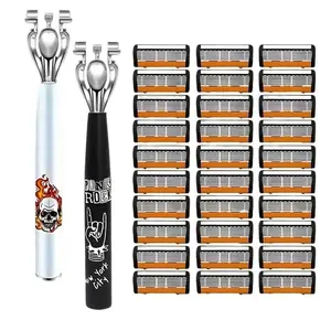 Manual Shaving Razor Set with Blade Holder, Anti-Cut Handle, Professional Sharp Stainless Blades, Daily Care Tool for Men, Suitable for All Ages