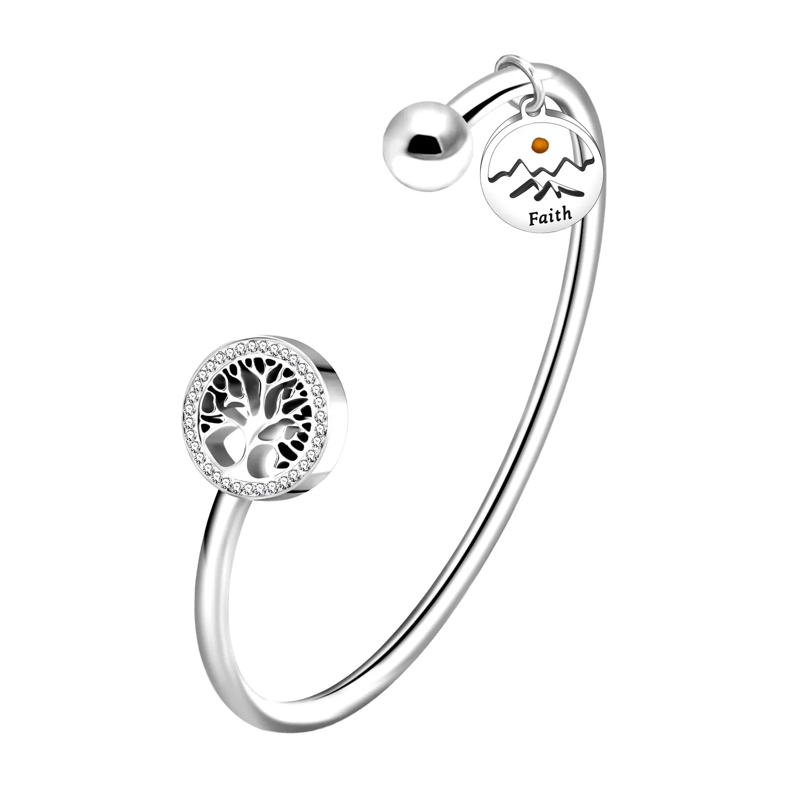 OIDEA Women's Mustard Seed Tree of Life Faith Arm Cuff Bracelet, Stainless Steel Artificial Zircon Adjustable Fitted Christian Inspirational Gift Bracelets & Bangles, Adjustable Fitted Bracelets & Bangles, Arm Cuffs Bracelets & Bangles