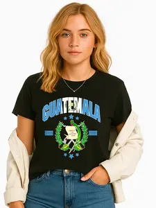 Guatemala Graphic Tee Black Country Emblem Summer, personalized short sleeve T-shirt, unisex, breathable, versatile, plus size, USA made