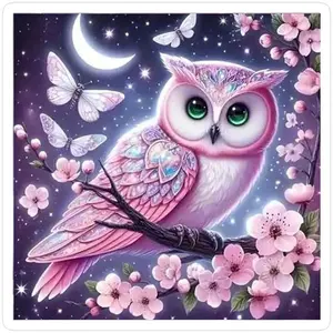 1 DIY diamond painting set, 5D diamond art kit, DIY decoration, pink owl diamond painting set with full round diamonds, mosaic, diamond art, DIY art home decor, suitable for Christmas, Handicraft