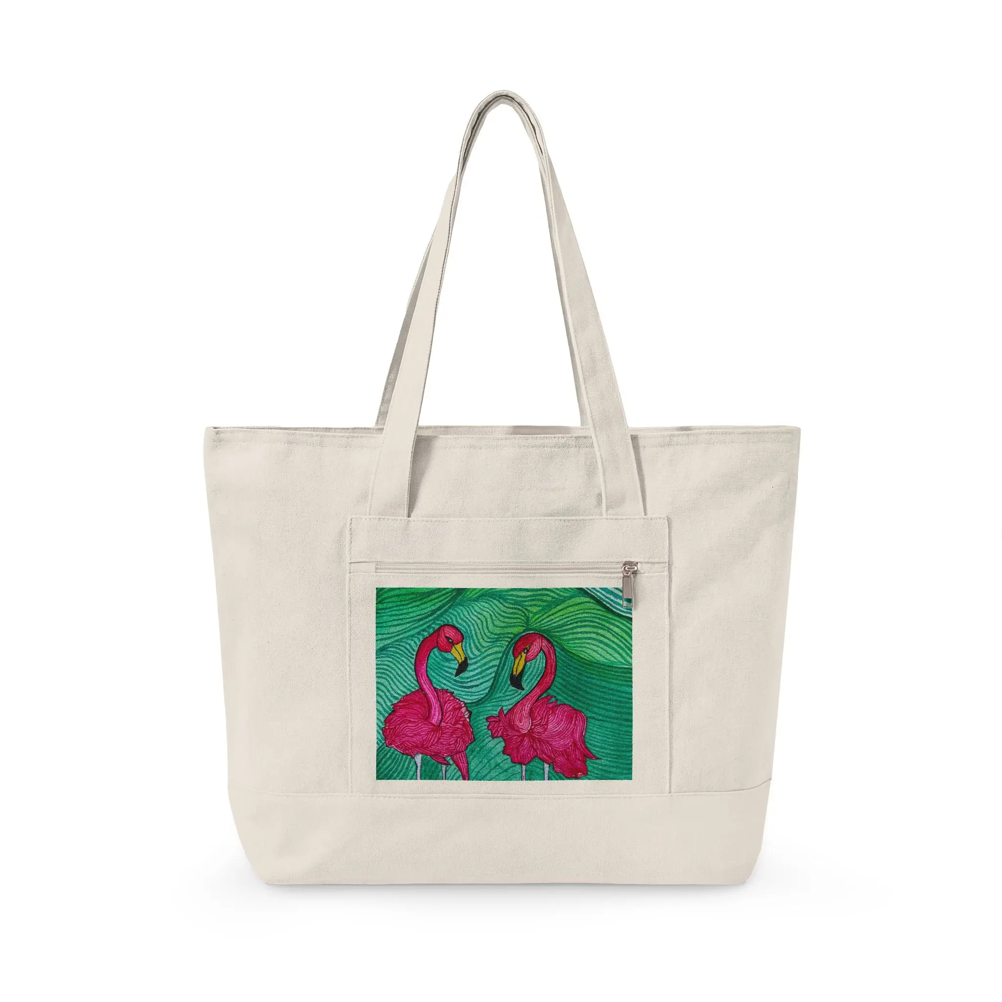 Flamingo Talk Zippered Heavy Canvas Tote