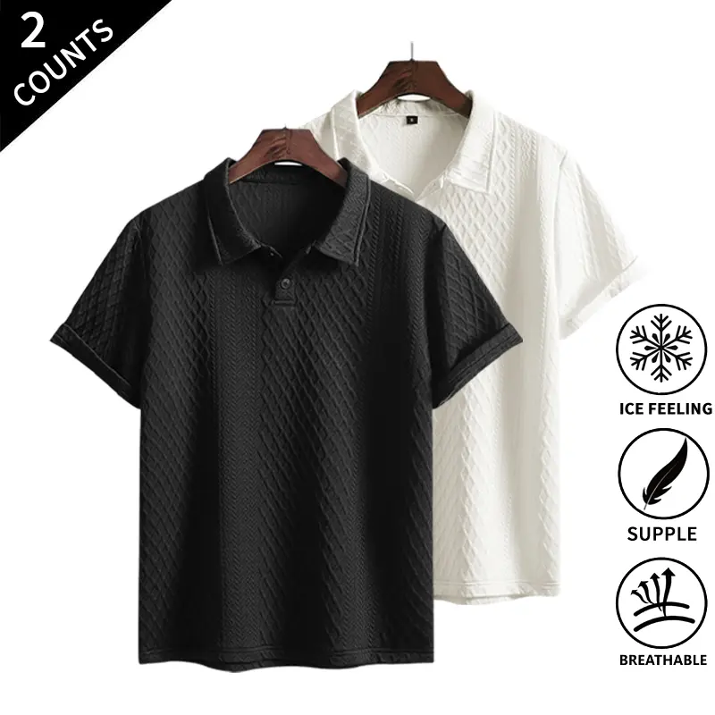 2-Pack Men’s Cooling Polo Shirts, Textured Knit Short-Sleeve Tops, Breathable & Soft Casual Golf Polos for Men, All-Season Everyday Wear