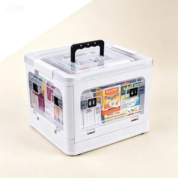 Portable Medicine Cabinet with Lock, Large Capacity Medical Storage Box, Clear First Aid Organizer with Removable Tray, Rolling Plastic Supply Chest with Wheels and Handles
