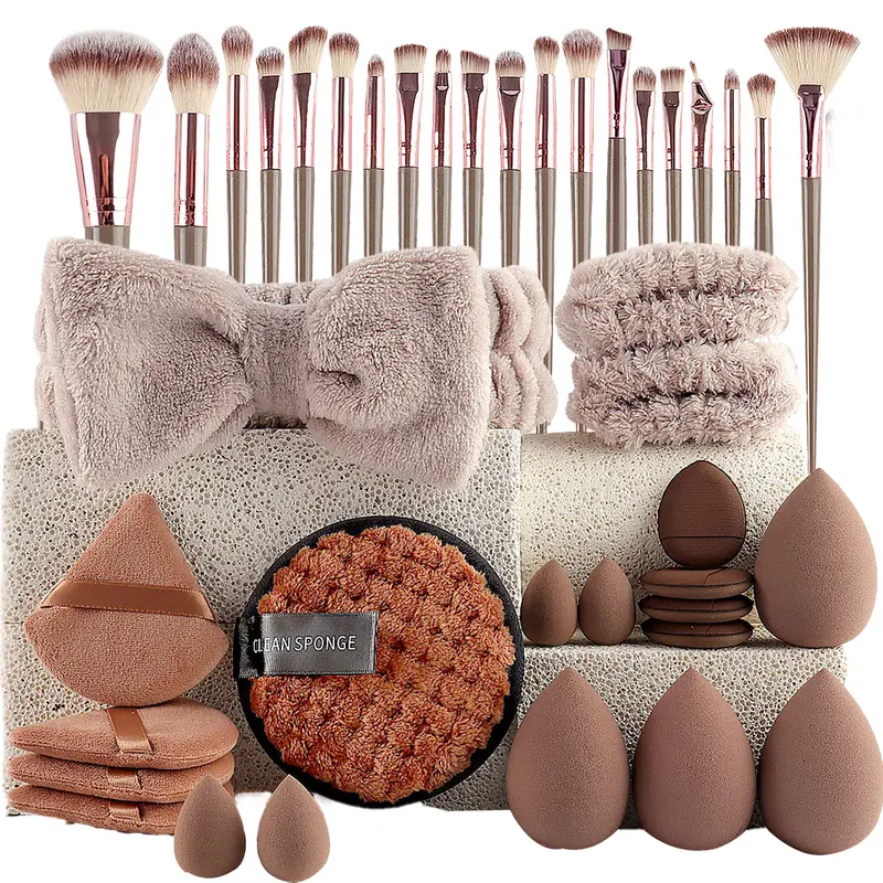 Classic Face Brush Set, 58/40 or 20Pcs/Set Makeup Brush & Bag Sponge & Headband & Brush Cleaning Bowl & Puff& & Wristband, Makeup Accessories for Women, Cosmetic