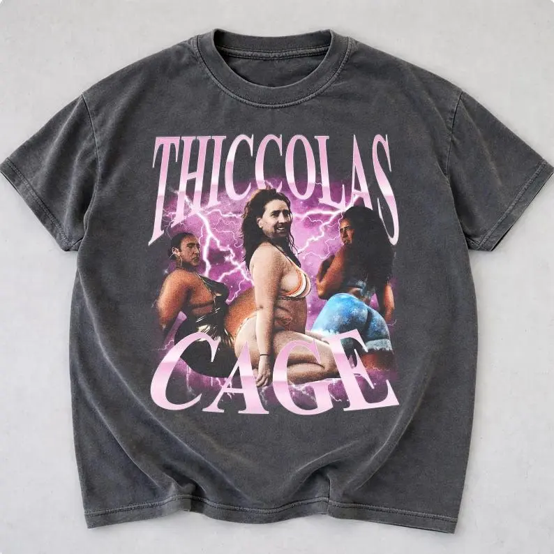 Vintage Thiccolas Cage Meme Shirt, Funny Unhinged Absurd Cringe T-Shirt