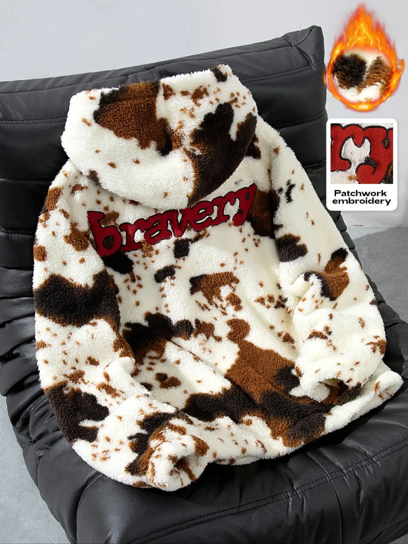 Unisex Thickened Fitted Fashion Ombre Cowhide Wool Hoodie, Autumn Winter Versatile Pullover, Stylish Casual Wear for Men and Women