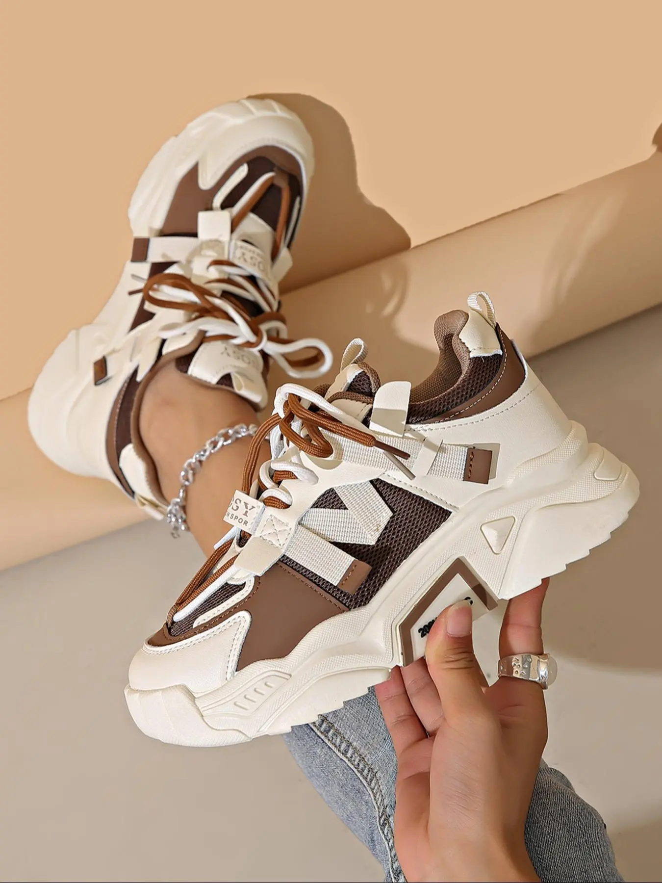 Women's Fashionable Lace Up Platform Chunky Sneakers, Casual Comfortable Sports Shoes for Daily Wear, Female All-match Round Toe Shoes for Daily Wear, Trainers For Women
