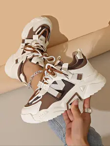 Women's Fashionable Lace Up Platform Sneakers, Casual Comfortable Sports Shoes for Daily Wear, Female All-match Round Toe Shoes for Daily Wear, Trainers For Women