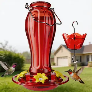 Birdream Glass Hummingbird Feeder for Outdoors, 18oz Hanging Hummingbird Feeder with 5 Feeding Ports & Built-in Ant Moat, for Garden Patio Backyard, Gifts for Women Mom, All Red tiktokshopspringglowup  bird lover