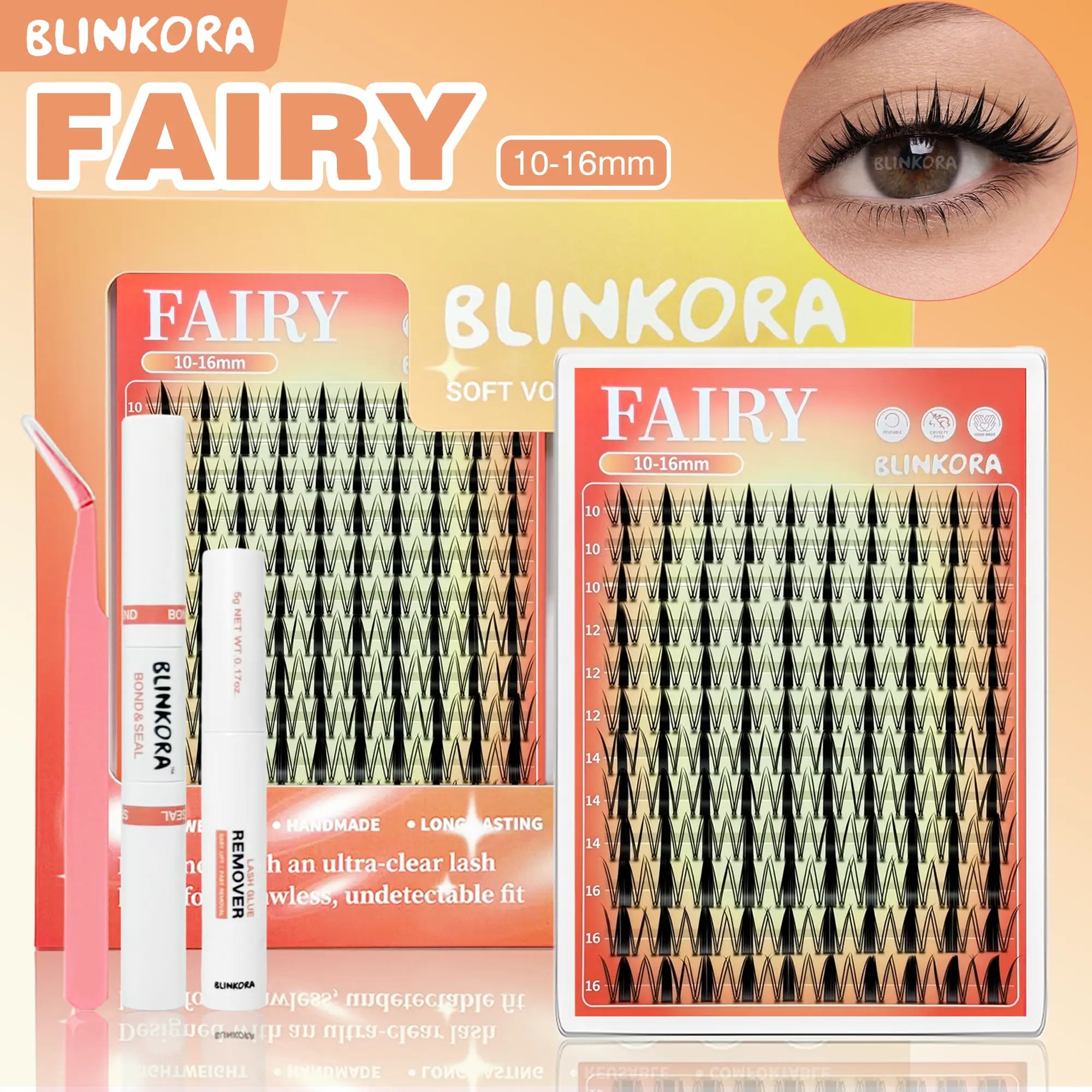 Blinkora Fairy Style DIY Kit for Natural Lash Clusters, Soft Manga Clusters Lashes with Invisible Band, Complete Beauty Products Set with Glue, Remover & Applicator, Spiky Lash Cluster, Diy Lash Extensions
